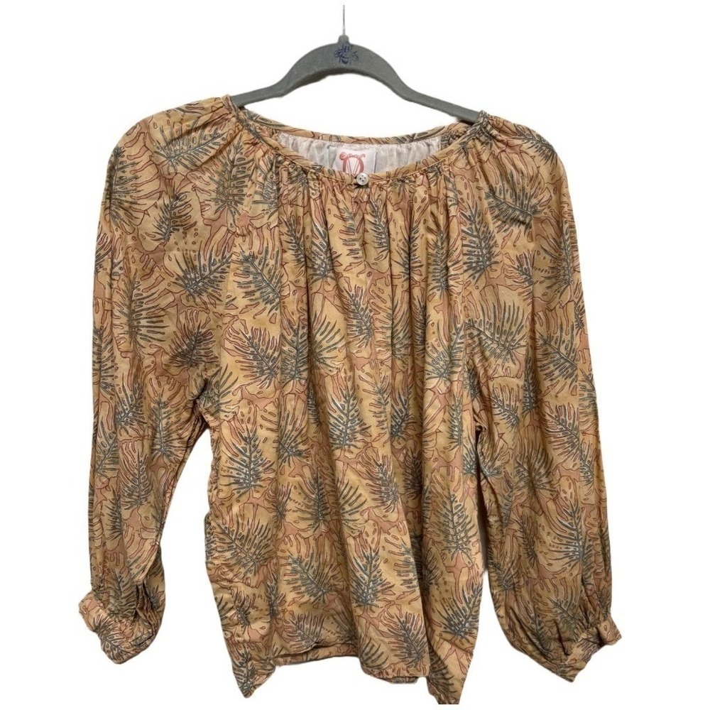 Victoria Dunn Peach Floral Blouse Long Sleeve Size Small